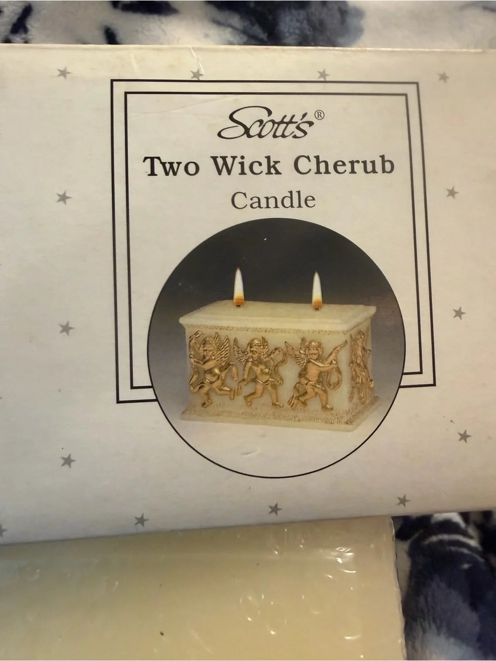 Vintage Scott's Cherub Golden Angels Two-Wick Candle in Gold and Cream